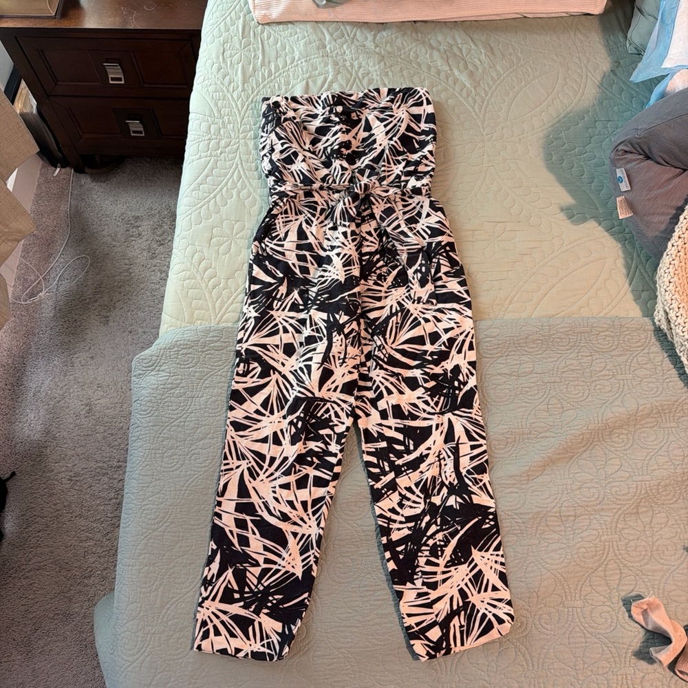 LOFT Black and White Patterned Jumpsuit